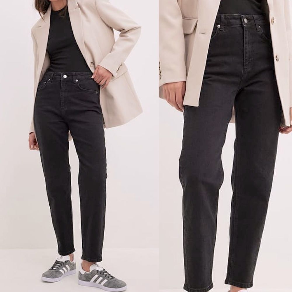 NA-KD Organic cotton High rise Waist Mom Jeans denim barrel Black 36 US 6 NEW